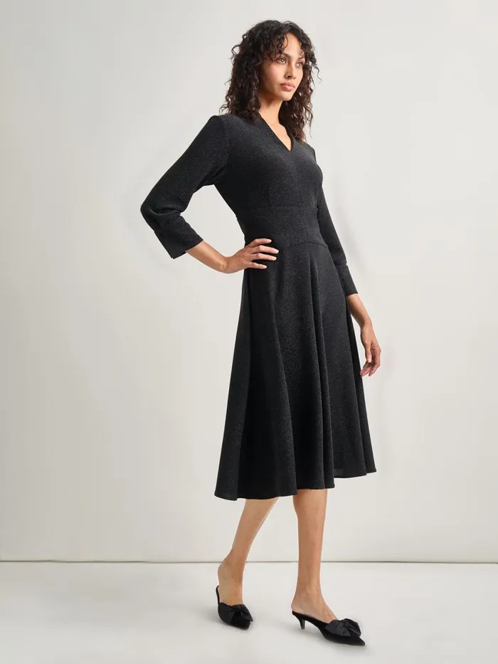 Misook Modern FitandFlare Sparkle Stretch Woven Midi Dress Women Dresses