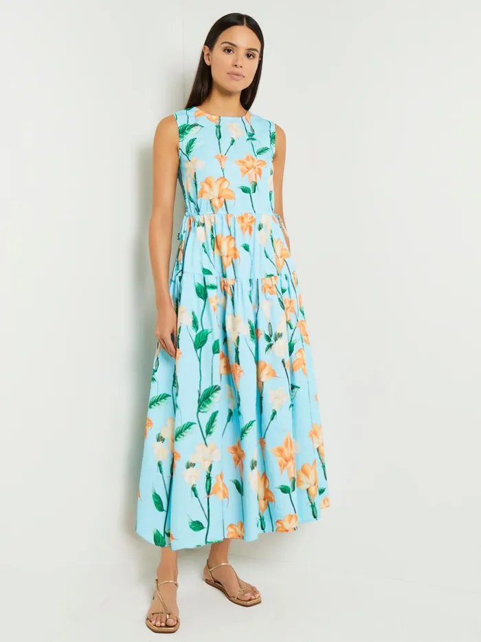 Misook Modern Fit Maxi Drop Waist Floral Cotton Dress Women Dresses