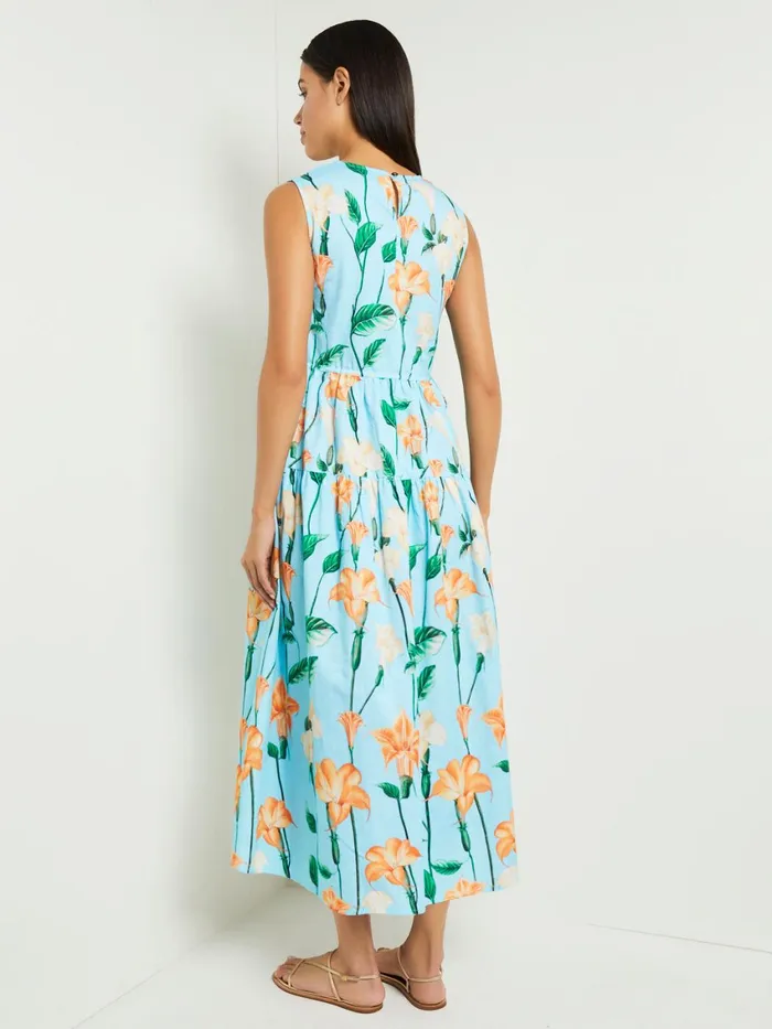 Misook Modern Fit Maxi Drop Waist Floral Cotton Dress Women Dresses