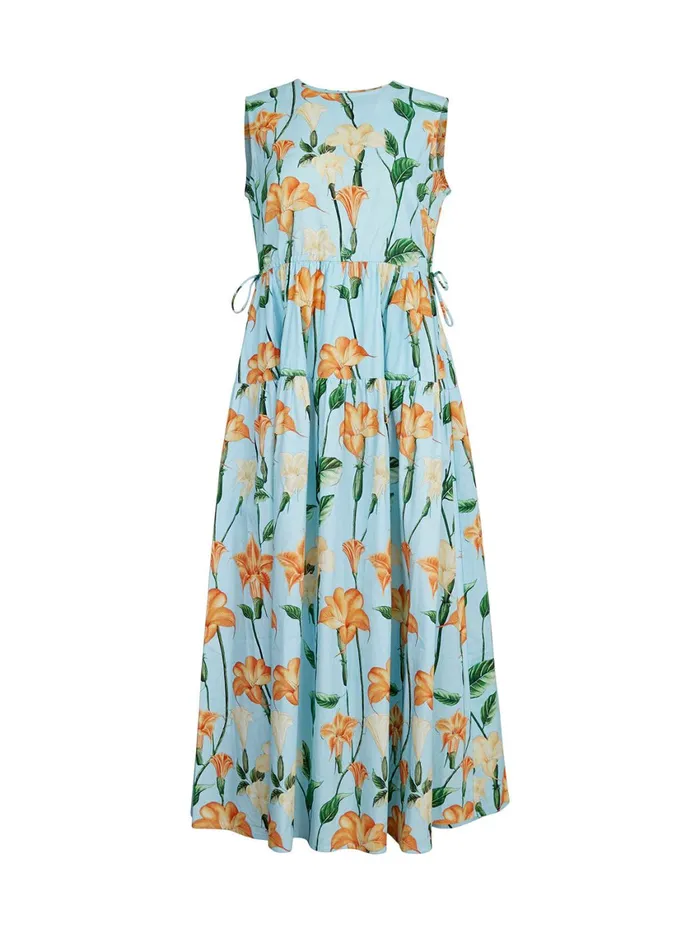 Misook Modern Fit Maxi Drop Waist Floral Cotton Dress Women Dresses