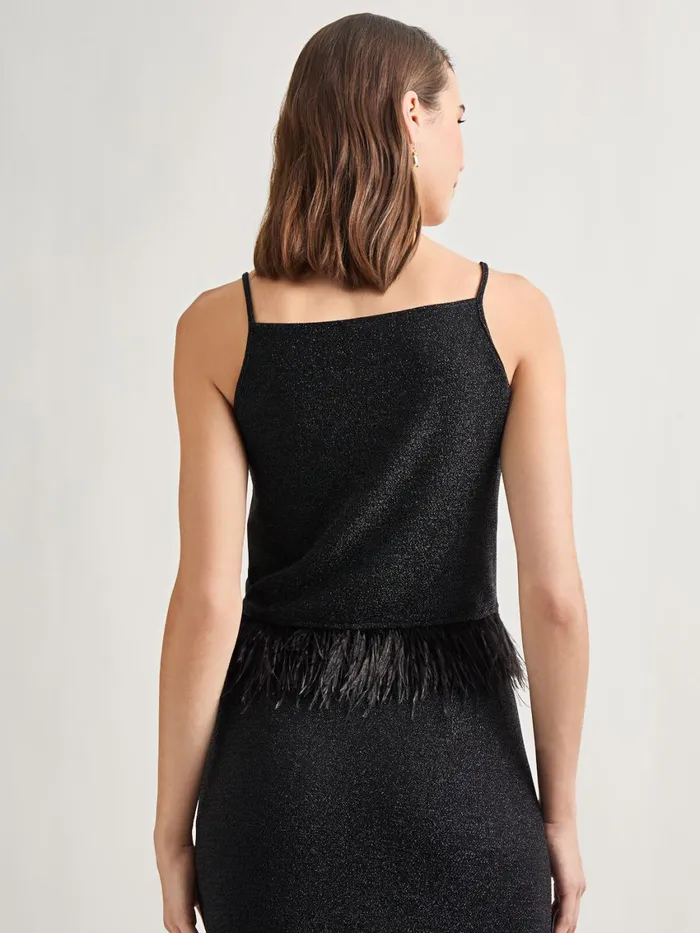 Misook Modern Fit Ostrich Feather Trim Stretch Woven Tank Women Tops and Tees Misook Modern Fit Ostrich Feather Trim Stretch Woven Tank Women Tops and Tees