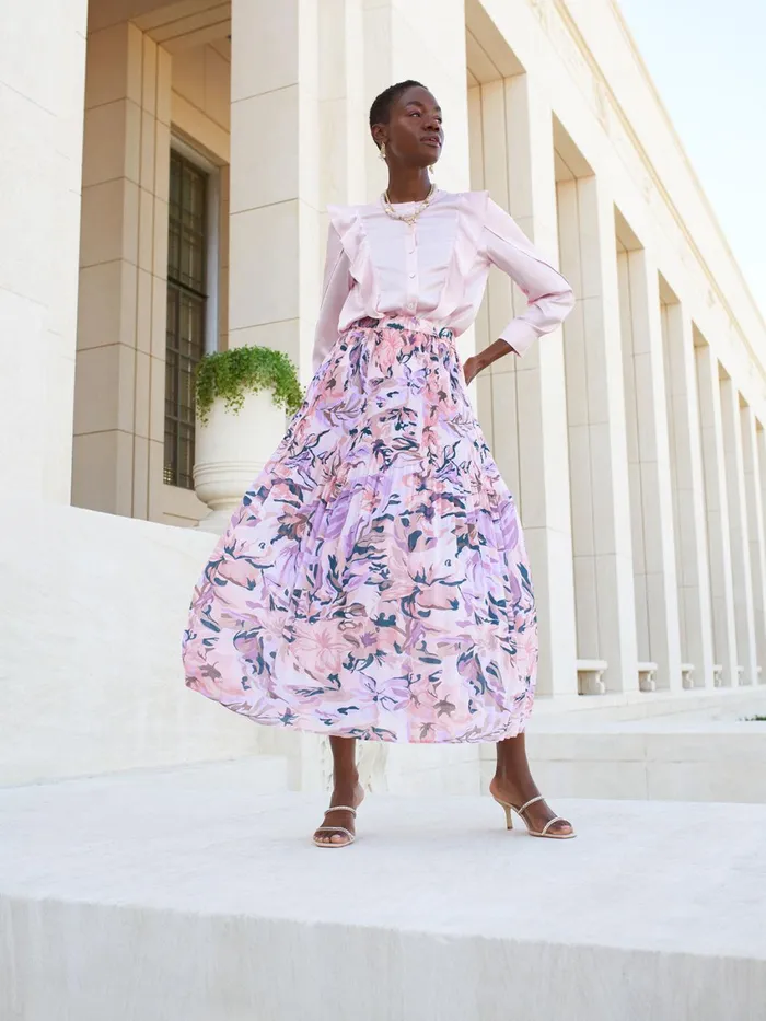 Misook Pink Pleated Skirt 8211 Floral Maxi Skirt Misook Women Skirts