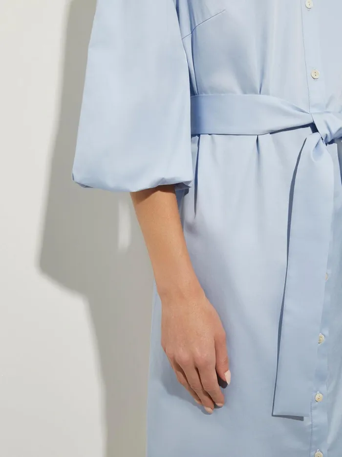 Misook Puff Sleeve Cotton Midi Shirtdress Women Dresses