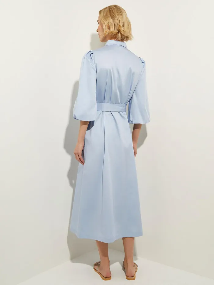 Misook Puff Sleeve Cotton Midi Shirtdress Women Dresses