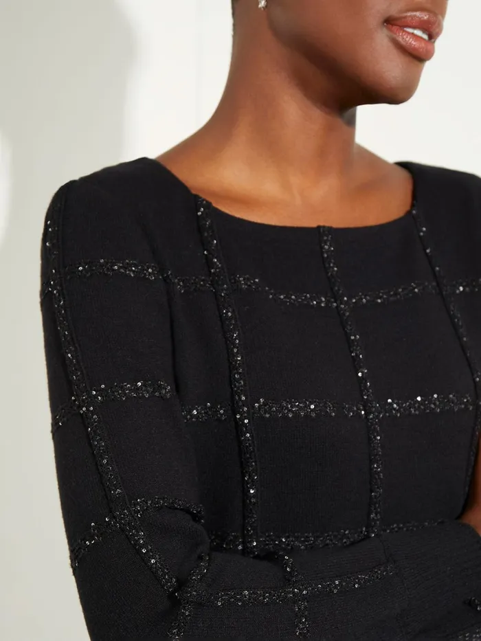Misook Sequin Grid Soft Recycled Knit Tunic Women Tops and Tees