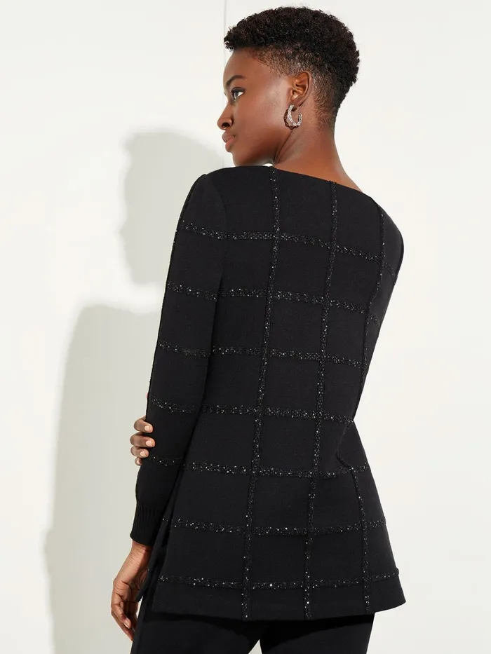 Misook Sequin Grid Soft Recycled Knit Tunic Women Tops and Tees