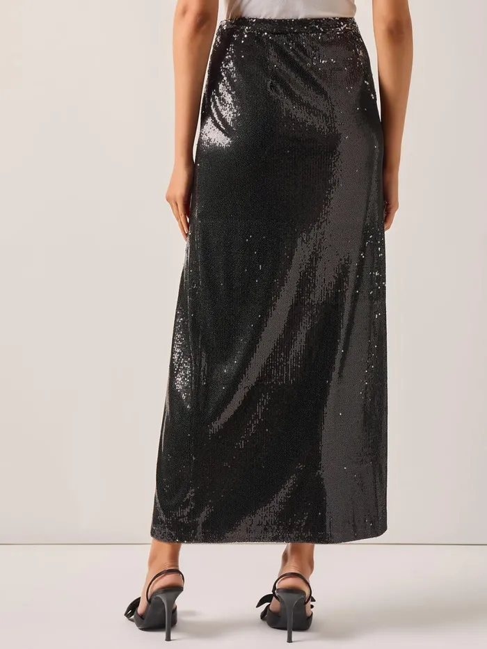 Misook Sequin Novelty Woven Straight Maxi Skirt Women Skirts
