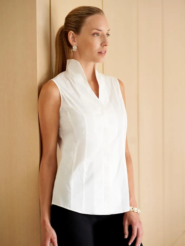Misook Sleeveless Stretch Cotton Blouse Women Blouses and Shirts