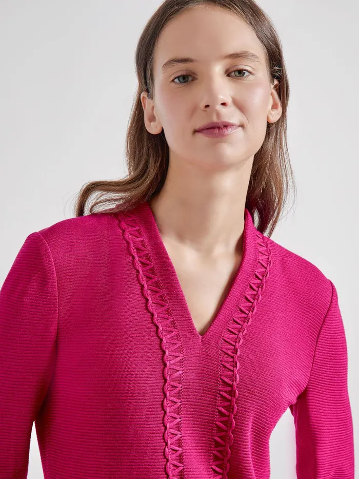 Misook Tonal Ottoman Stitch Knit Tunic Women Tops and Tees Misook Tonal Ottoman Stitch Knit Tunic Women Tops and Tees