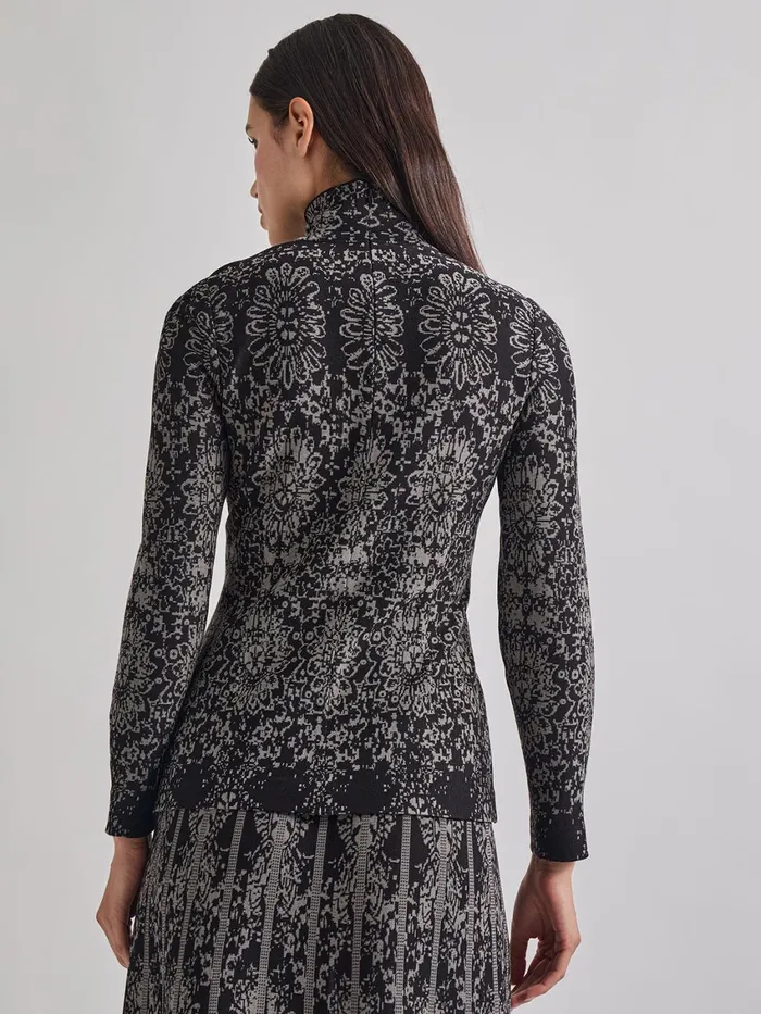Misook TwoTone Damask Jacquard Knit Tunic Women Tops and Tees