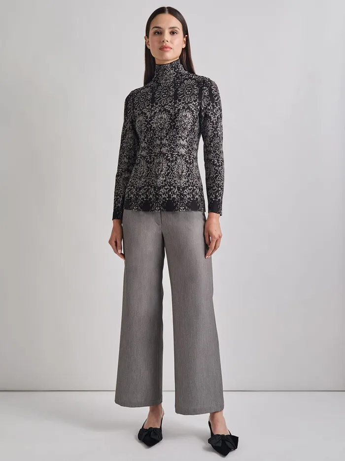 Misook TwoTone Damask Jacquard Knit Tunic Women Tops and Tees