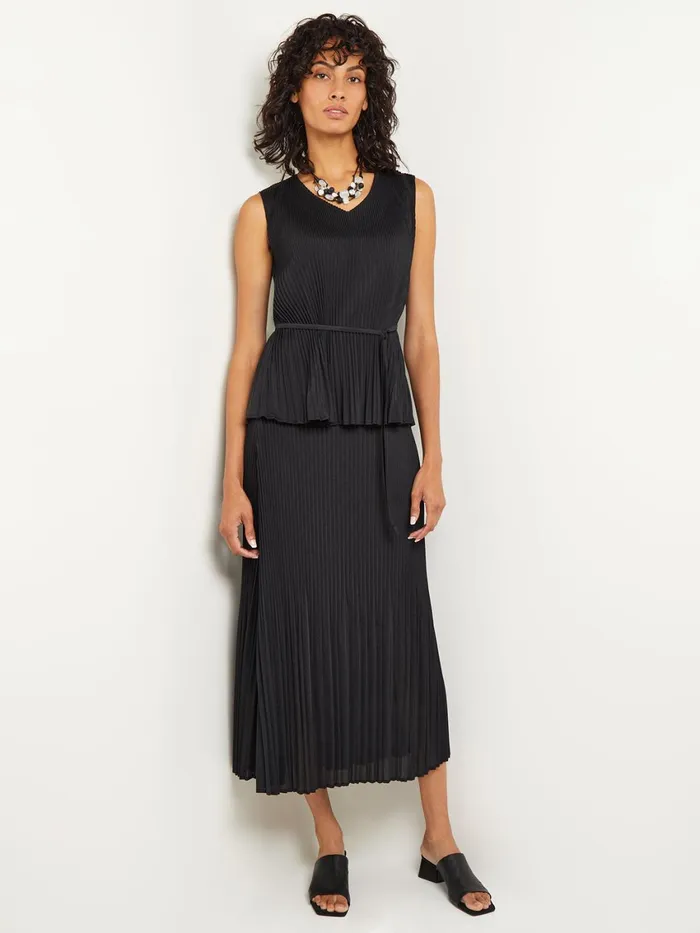Misook VNeck TieWaist Pleated Crepe De Chine Tank Top Women Tops and Tees