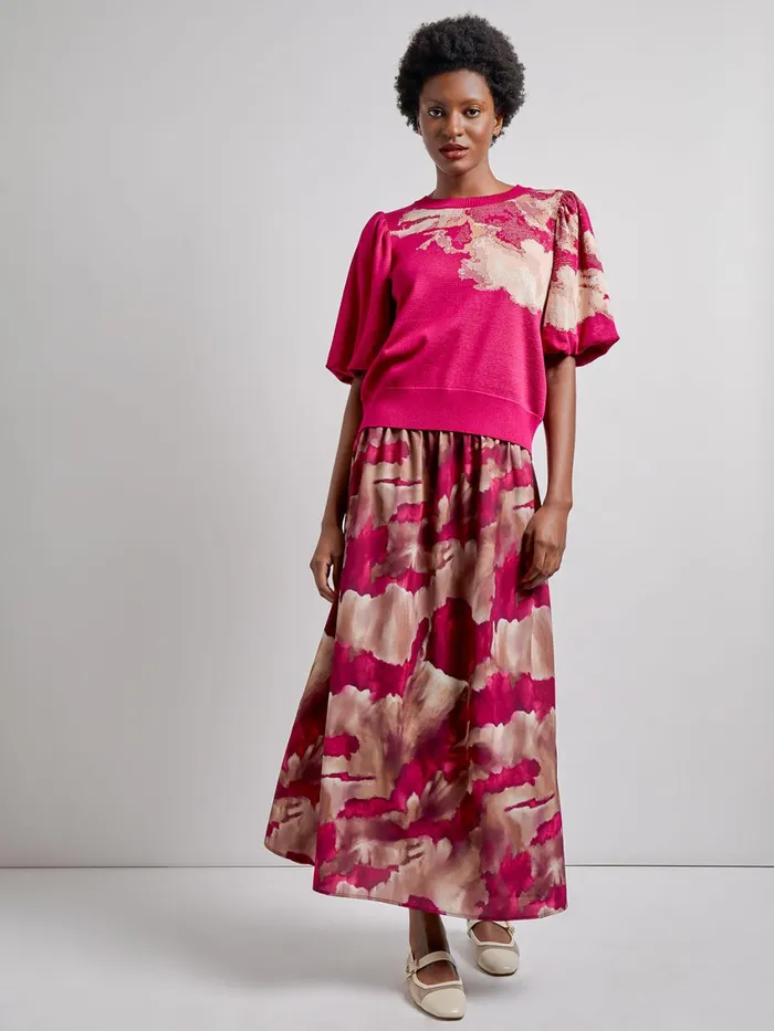 Misook Watercolor Pattern Jacquard Knit Top Women Tops and Tees
