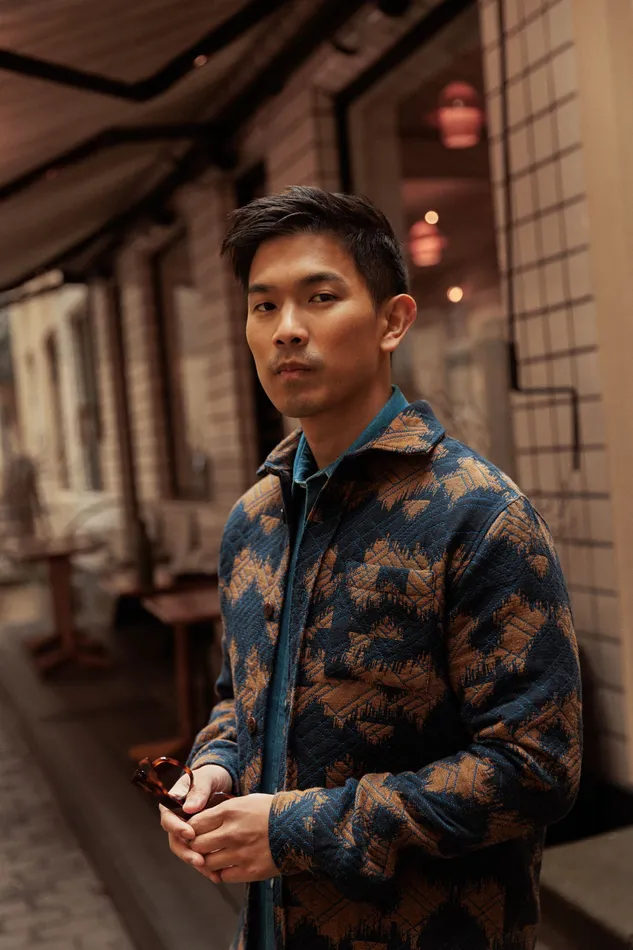 MOS MOSH Shirts Men MMGDavid Harlekin Shirt Indigo Blue