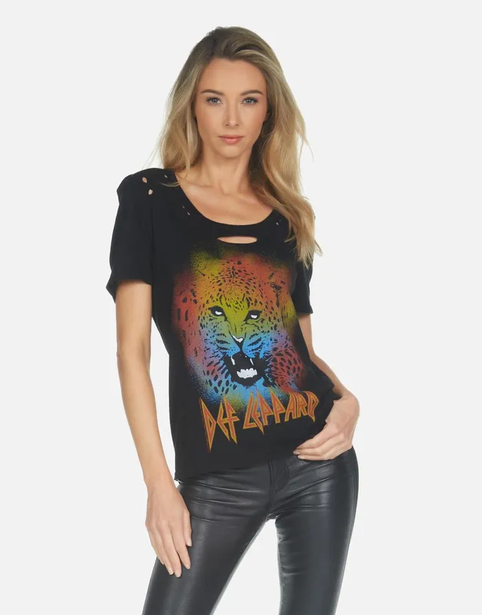 Myra Def Leppard Leopard Black Women039s Lauren Moshi Short Sleeve