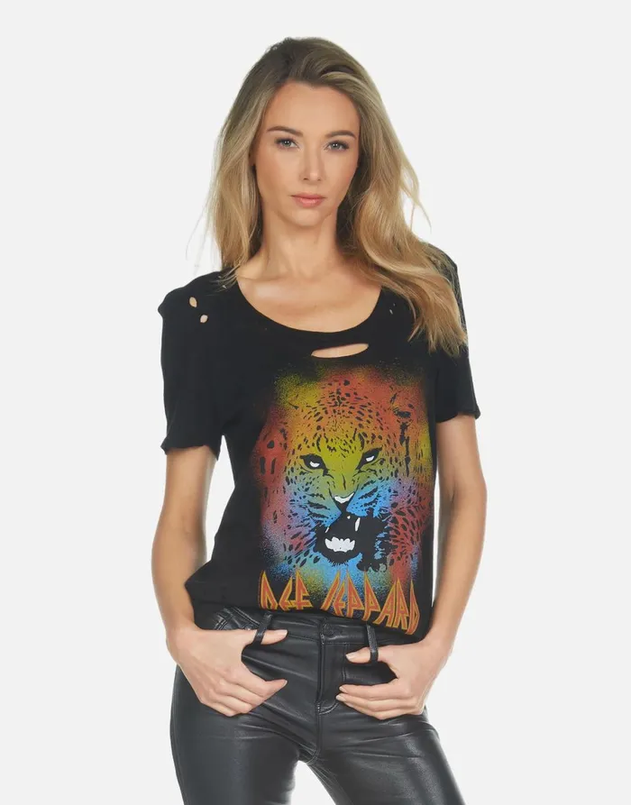 Myra Def Leppard Leopard Black Women039s Lauren Moshi Short Sleeve