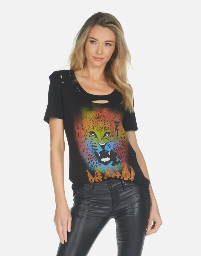 Myra Def Leppard Leopard Black Women039s Lauren Moshi Short Sleeve