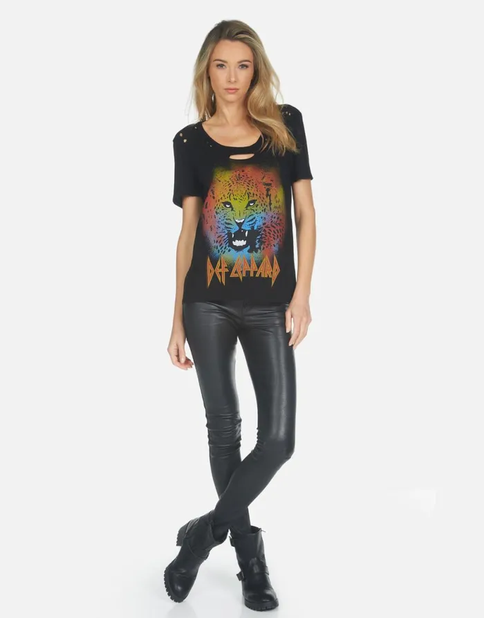 Myra Def Leppard Leopard Black Women039s Lauren Moshi Short Sleeve