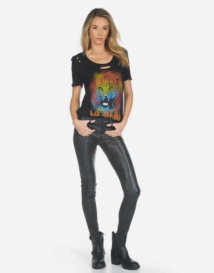 Myra Def Leppard Leopard Black Women039s Lauren Moshi Short Sleeve