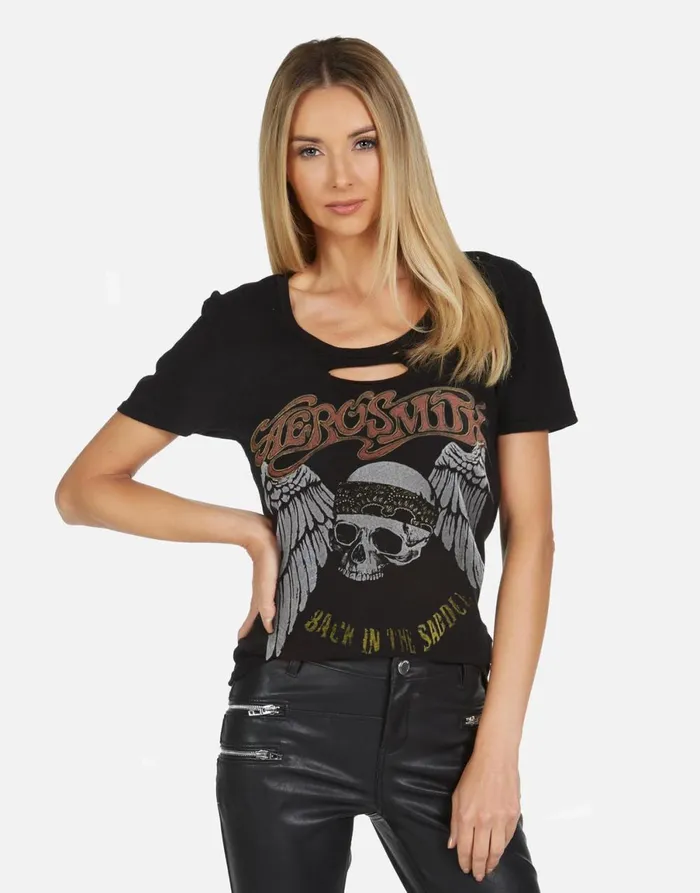 Myra X Aerosmith Skull Black Women039s Lauren Moshi Short Sleeve