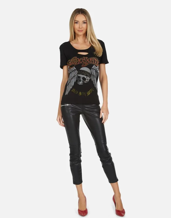 Myra X Aerosmith Skull Black Women039s Lauren Moshi Short Sleeve