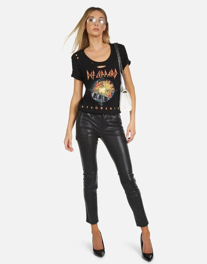 Myra X Def Leppard Pyromania Black Women039s Lauren Moshi Short Sleeve
