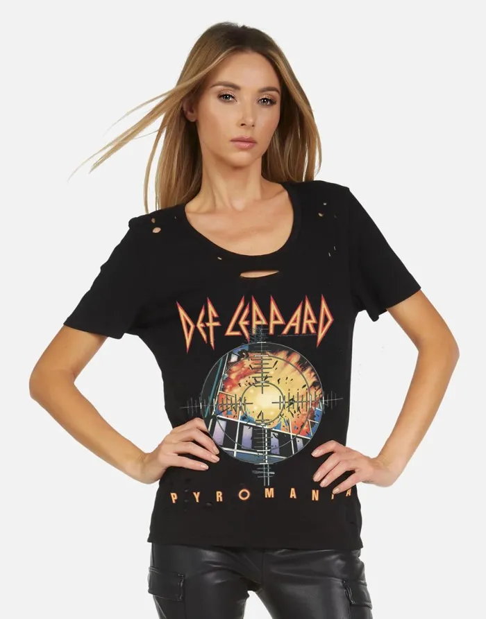 Myra X Def Leppard Pyromania Black Women039s Lauren Moshi Short Sleeve