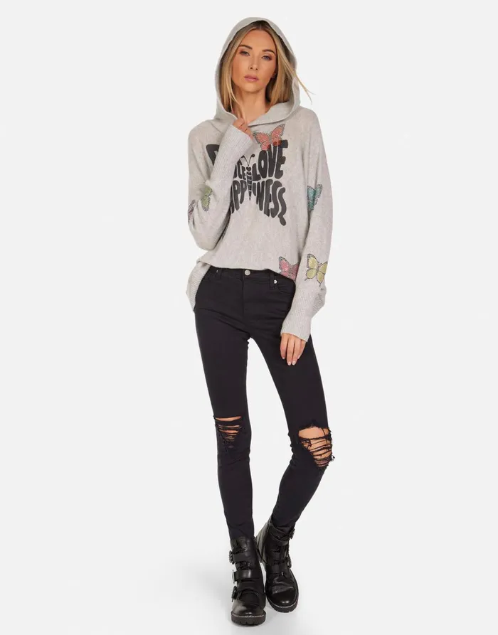 Namiko Crystal Love Butterfly Heather Grey Women039s Lauren Moshi Sweaters and Knits