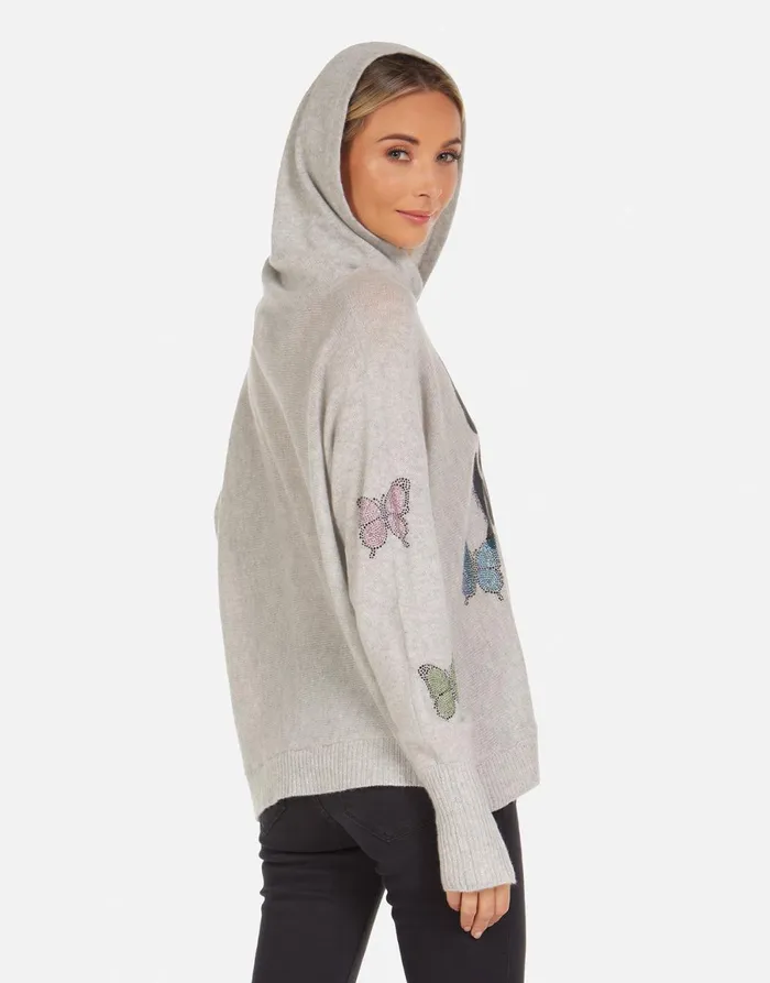 Namiko Crystal Love Butterfly Heather Grey Women039s Lauren Moshi Sweaters and Knits