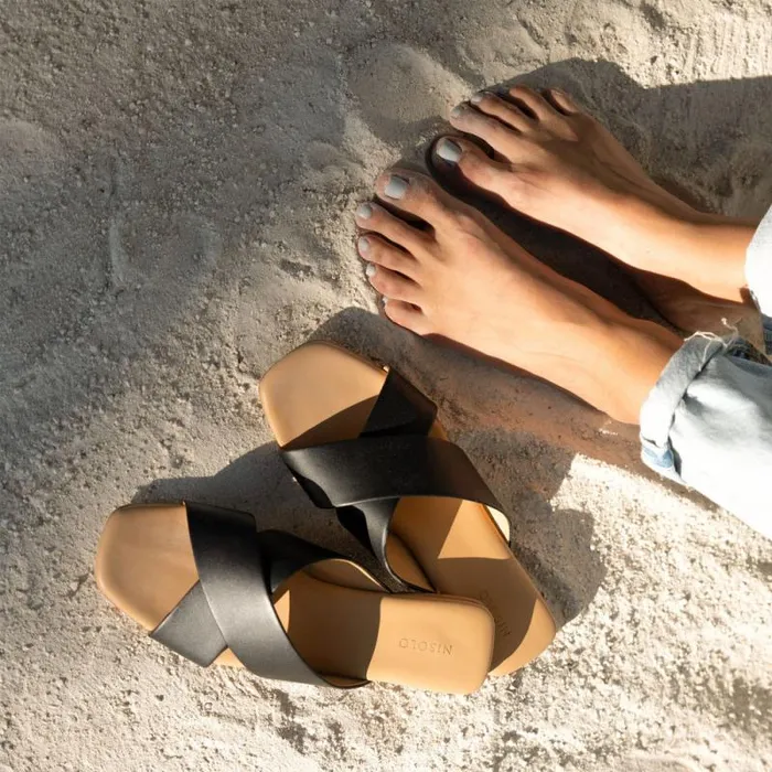 Nisolo Flats and Slip Ons Women Catalina Slide Sandal Black