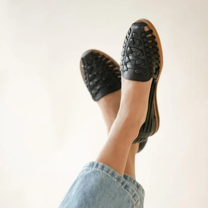 Nisolo Flats and Slip Ons Women Huarache Sandal Black Nisolo Flats and Slip Ons Women Huarache Sandal Black