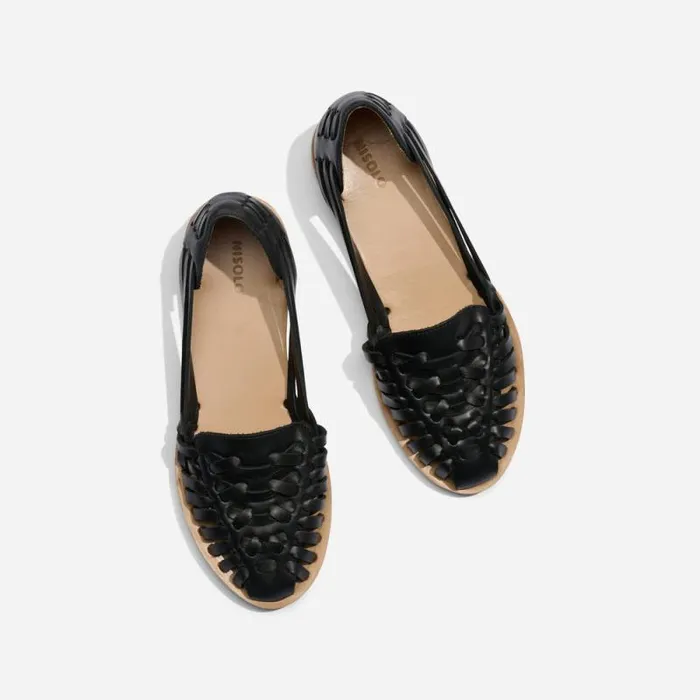 Nisolo Flats and Slip Ons Women Huarache Sandal Black Nisolo Flats and Slip Ons Women Huarache Sandal Black