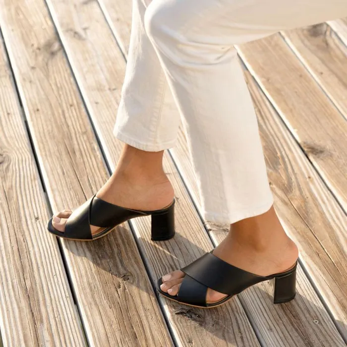 Nisolo Heels Women Carina Cross Strap Mule Black Nisolo Heels Women Carina Cross Strap Mule Black