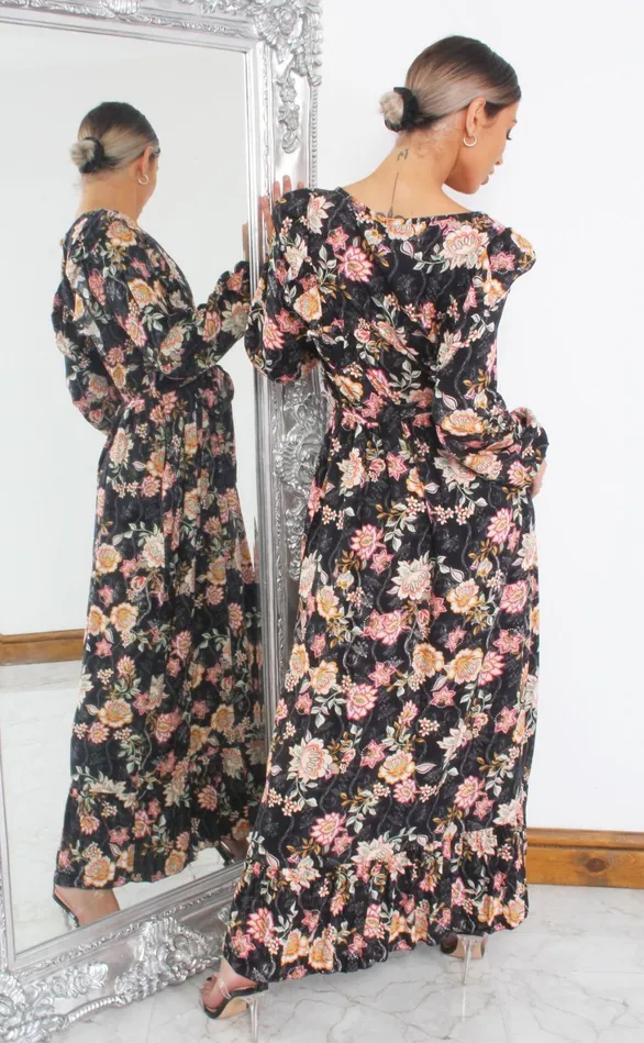 Nola Black Floral Wrap Maxi Dress Women Missfiga Wrap Dresses