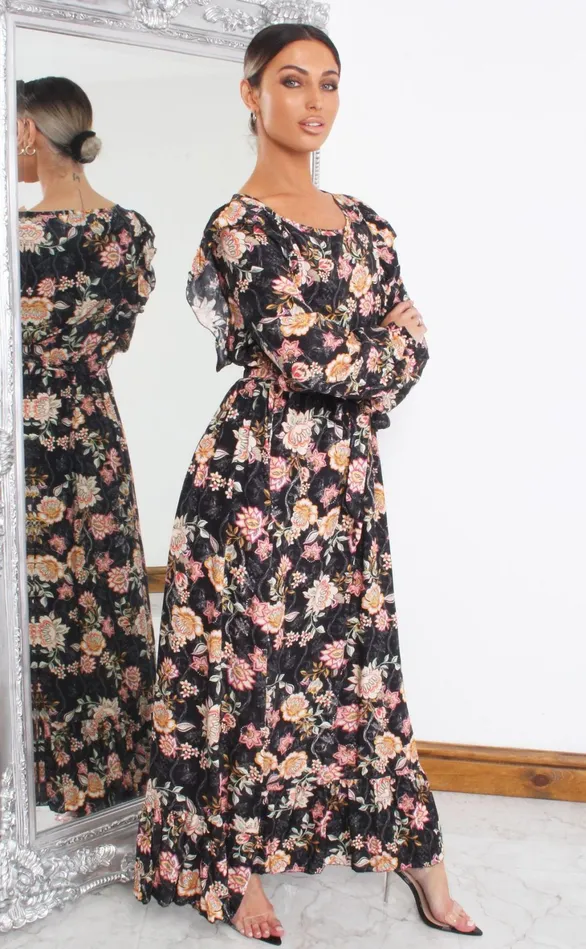 Nola Black Floral Wrap Maxi Dress Women Missfiga Wrap Dresses