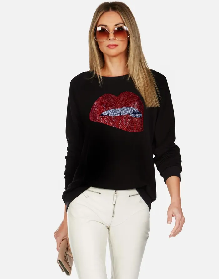 Noleta X Crystal Biting Lip Black Women039s Lauren Moshi Long Sleeve
