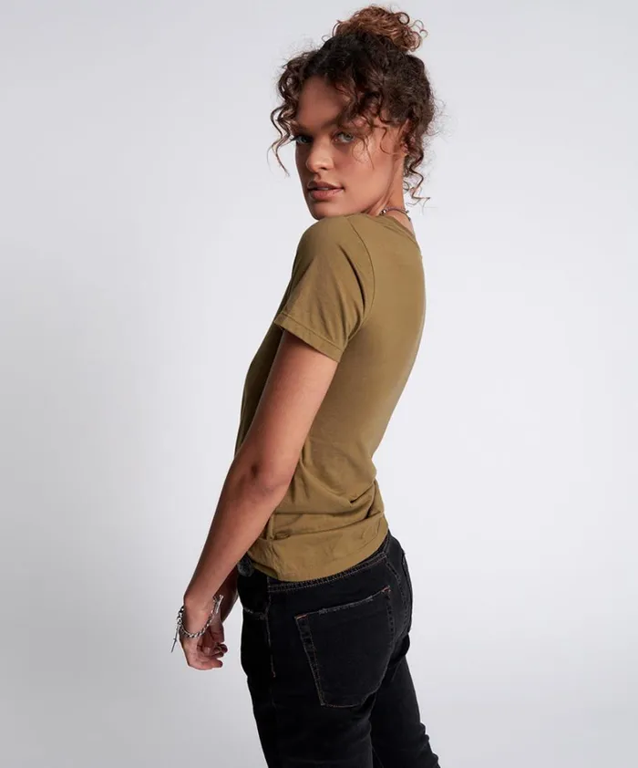 One Teaspoon Basic Tees KHAKI BOWER BIRD ORGANIC FITTED TEE 8211 Women One Teaspoon Basic Tees KHAKI BOWER BIRD ORGANIC FITTED TEE 8211 Women