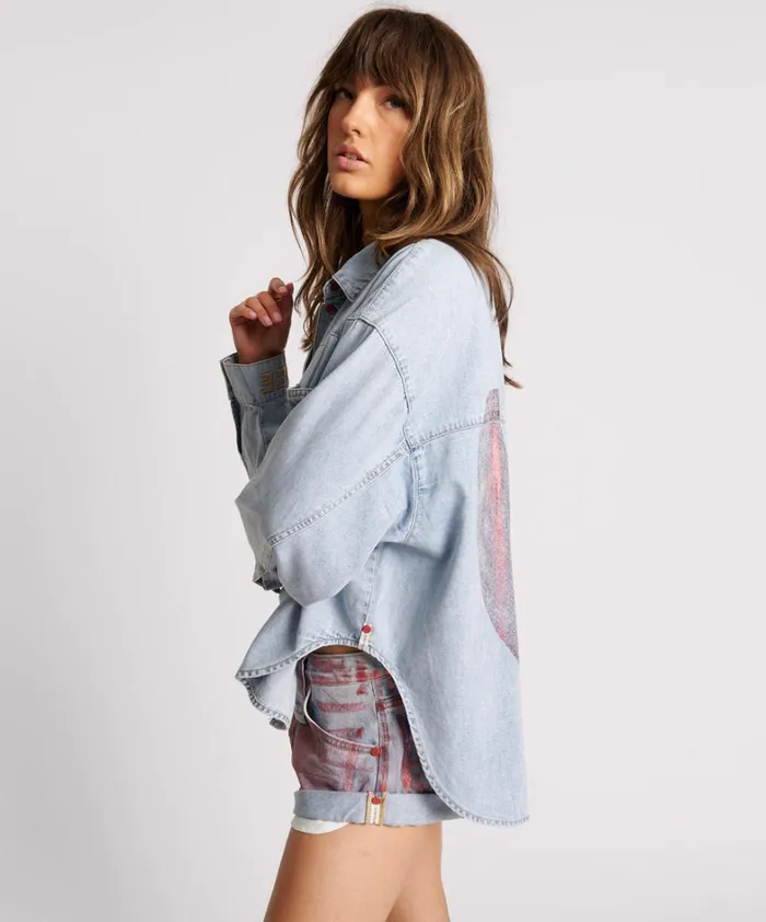 One Teaspoon Denim Tops RED DEVIL HEART DARIA DENIM SHIRT 8211 Women