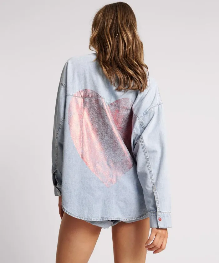 One Teaspoon Denim Tops RED DEVIL HEART DARIA DENIM SHIRT 8211 Women