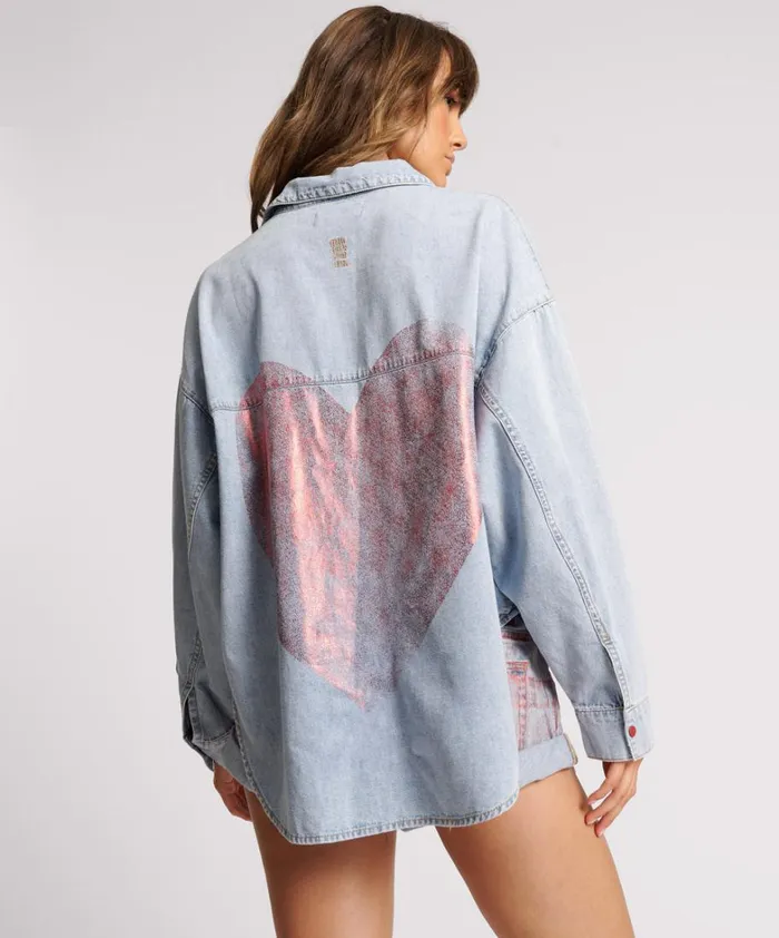 One Teaspoon Denim Tops RED DEVIL HEART DARIA DENIM SHIRT 8211 Women