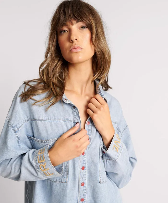 One Teaspoon Denim Tops RED DEVIL HEART DARIA DENIM SHIRT 8211 Women