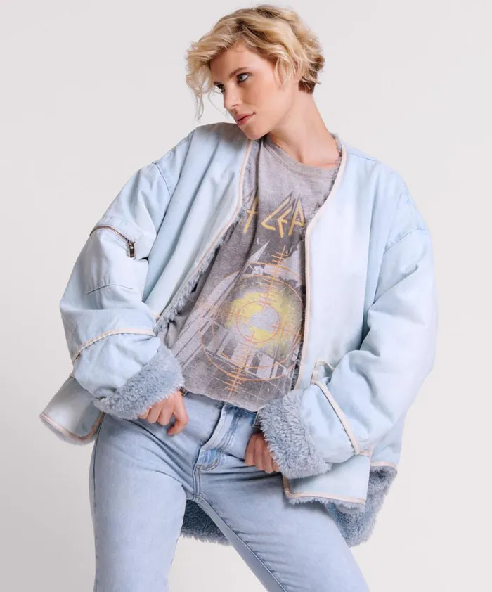 One Teaspoon Jackets BLUE SPACE TEDDY THROWOVER DENIM JACKET 8211 Women One Teaspoon Jackets BLUE SPACE TEDDY THROWOVER DENIM JACKET 8211 Women