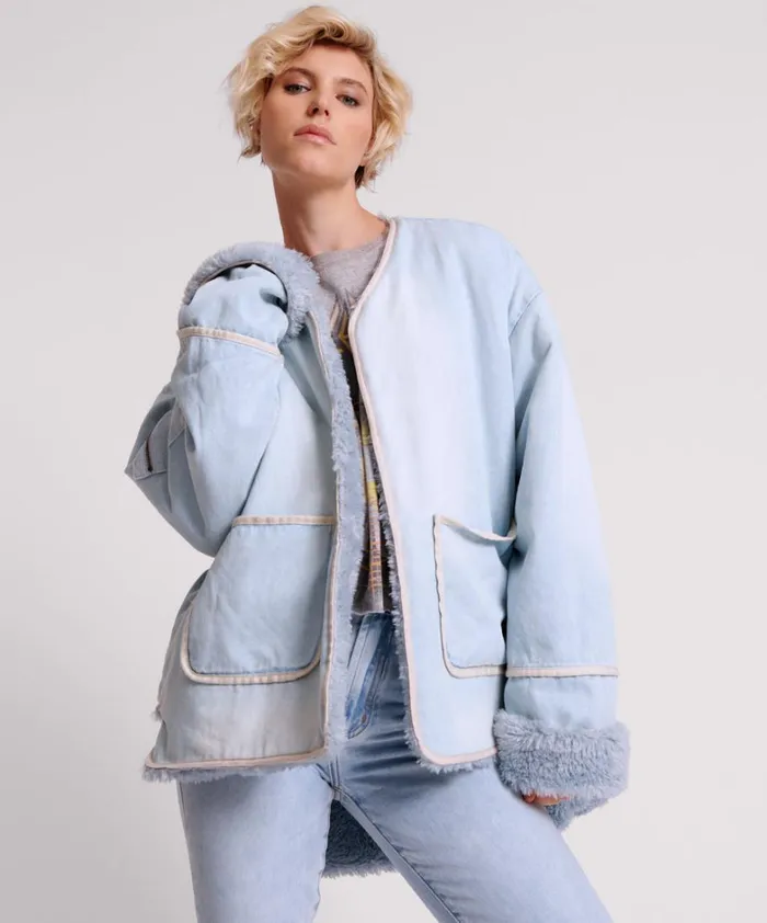 One Teaspoon Jackets BLUE SPACE TEDDY THROWOVER DENIM JACKET 8211 Women One Teaspoon Jackets BLUE SPACE TEDDY THROWOVER DENIM JACKET 8211 Women