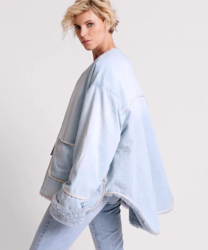 One Teaspoon Jackets BLUE SPACE TEDDY THROWOVER DENIM JACKET 8211 Women One Teaspoon Jackets BLUE SPACE TEDDY THROWOVER DENIM JACKET 8211 Women