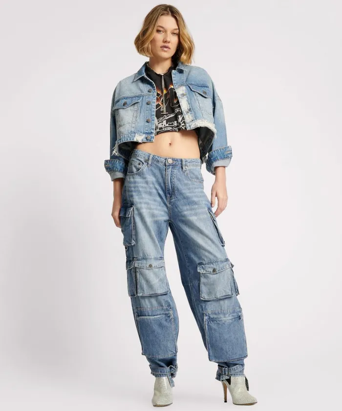 One Teaspoon Jackets EAGLE STUDDED CROPPED DENIM JACKET 8211 Women