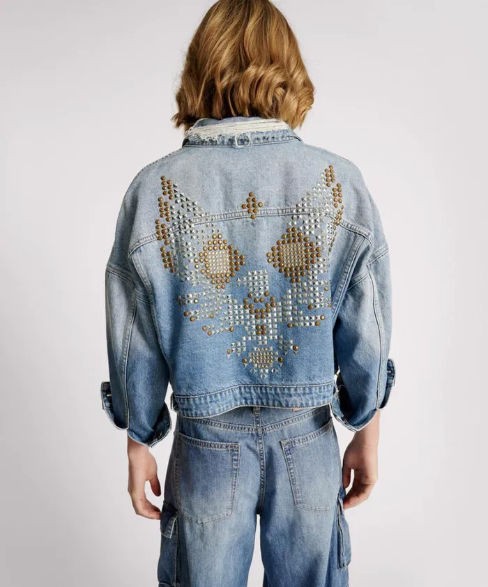 One Teaspoon Jackets EAGLE STUDDED CROPPED DENIM JACKET 8211 Women