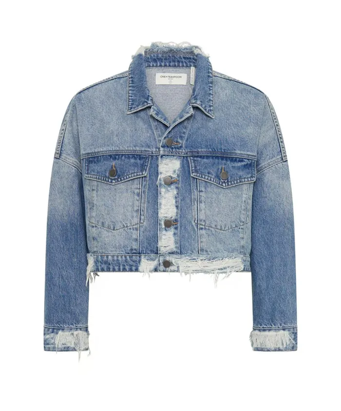 One Teaspoon Jackets EAGLE STUDDED CROPPED DENIM JACKET 8211 Women