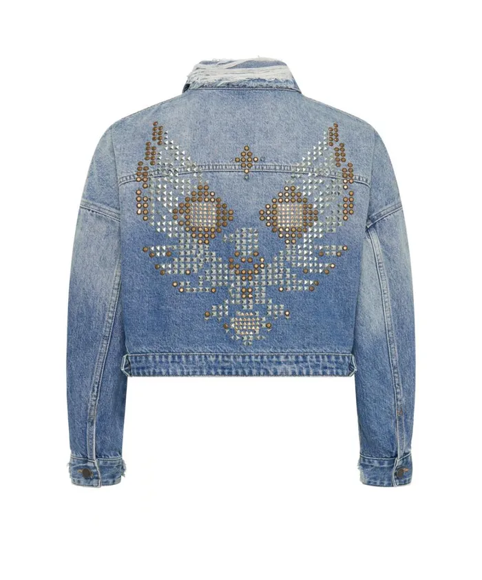 One Teaspoon Jackets EAGLE STUDDED CROPPED DENIM JACKET 8211 Women