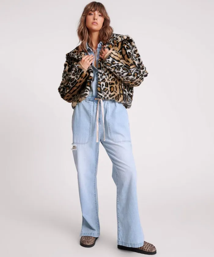 One Teaspoon Jackets FAUX LEOPARD SPLIT HOOD JACKET 8211 Women