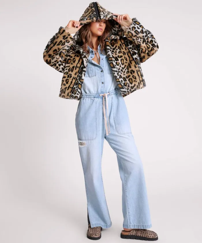 One Teaspoon Jackets FAUX LEOPARD SPLIT HOOD JACKET 8211 Women